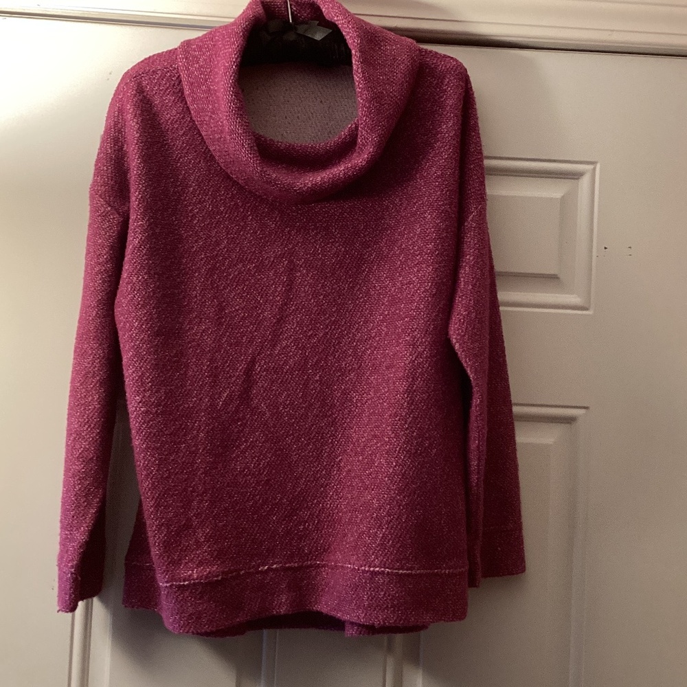 Women’s Lands End Cowl Neck Sweatshirt Purple Long Sleeve Textured Knit Fall - Picture 1 of 9